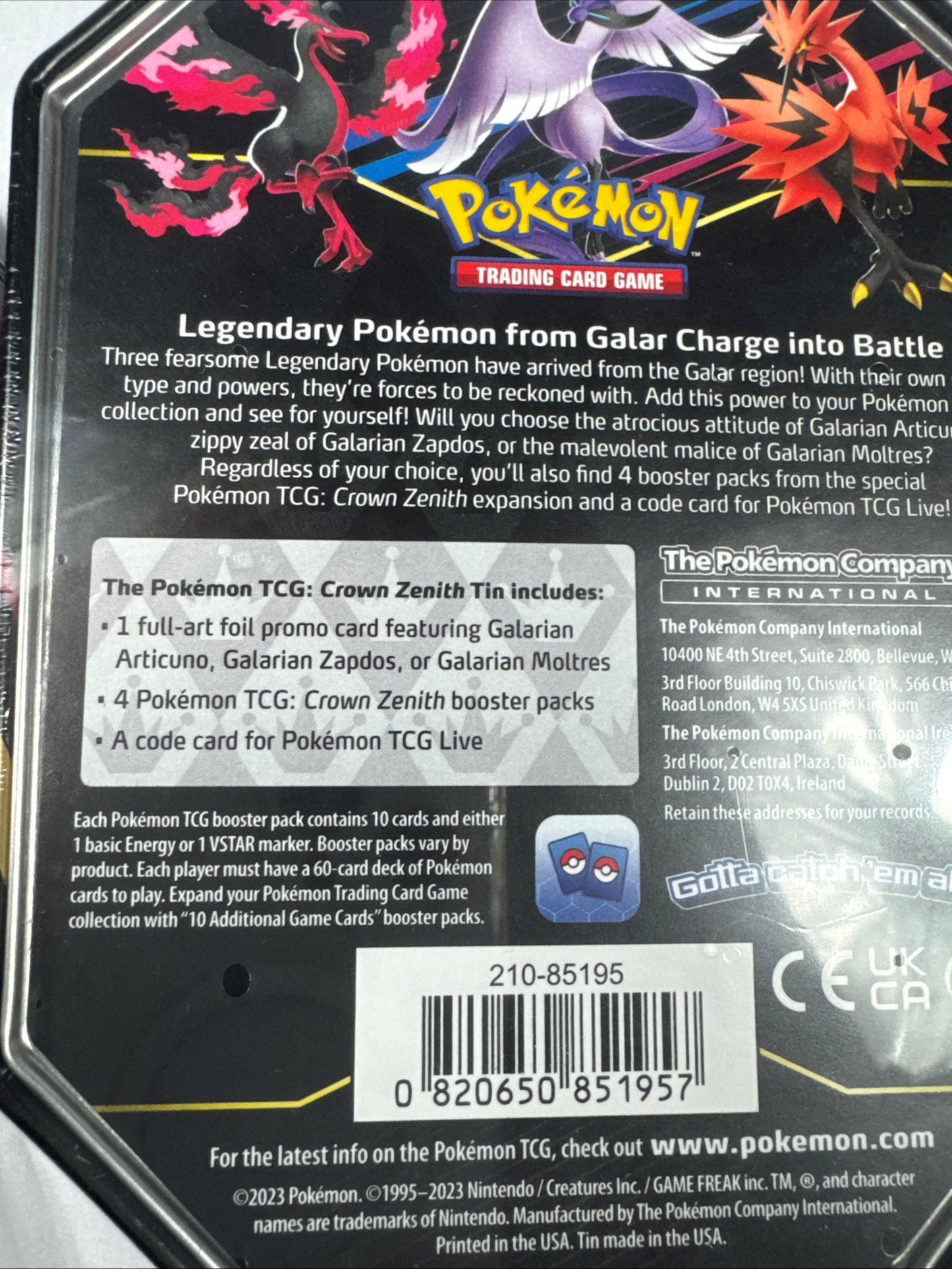 The Pokemon TCG: Crown Zenith Tin - Moltres